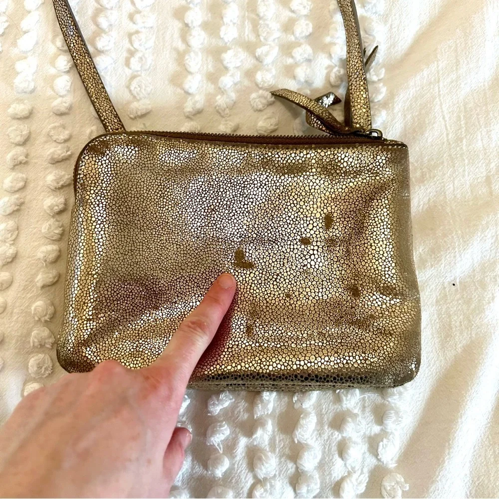 Eileen Fisher Gold Metallic Leather Crossbody Bag - Picture 6 of 12